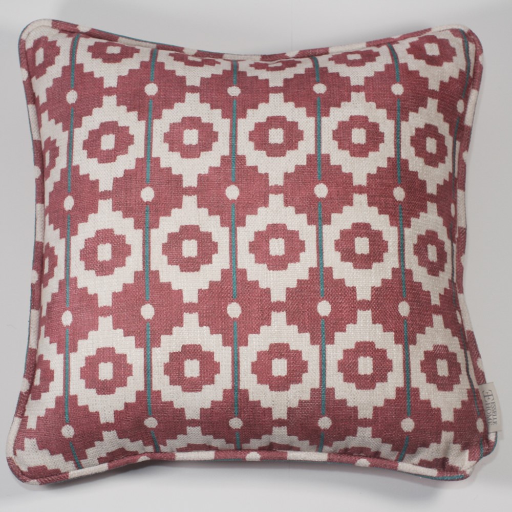 Santiago Geo Modern Cushion in Red Teal